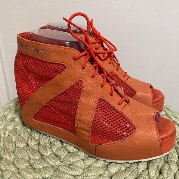 Puma Hussein Chalayan Hakkoda Summer Orange Leather/Mesh Hidden Wedge Sandals - Picture 2 of 7